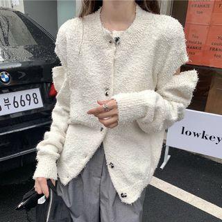 Detachable-sleeves Cardigan / Pleated Mini A-line Skirt