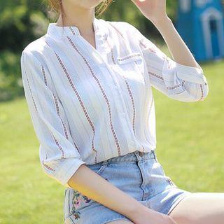 Stripe 3/4-sleeve Chiffon Blouse
