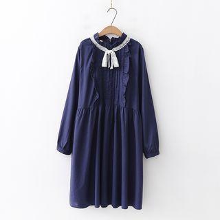 Lace Panel Ruffle-trim Midi A-line Dress
