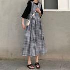 Crew-neck Elbow-sleeve T-shirt / Checked Midi Pinafore Dress