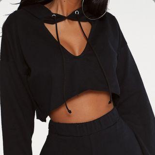 Plain Cutout Cropped Hoodie