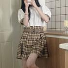 Mock Two-piece Plaid Dress / Overall Dress / Mini Skirt / Ruffled Blouse (various Designs)