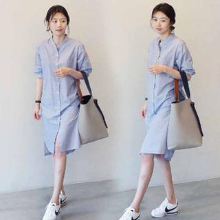 Cutaway-back Shirtdress Blue - One Size