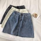 Frayed High-waist A-line Denim Skirt