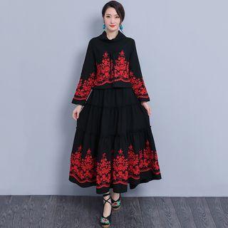 Long-sleeve Drawstring Embroidered Top