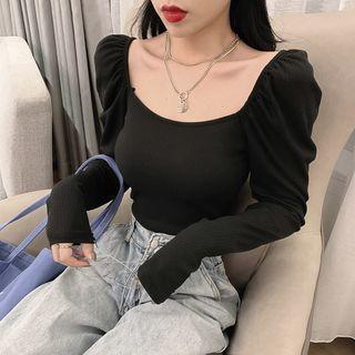 Square-neck Balloon-sleeve T-shirt