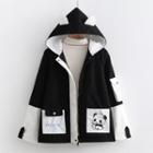 Cartoon Panda Embroidered Two-tone Hooded Jacket