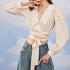 Lapel Floral Lace-up Long-sleeve Shirt