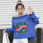 Print Off-shoulder Long-sleeve T-shirt