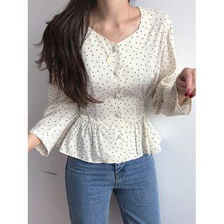Dotted Tie-waist Cropped Blouse