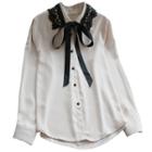 Long-sleeve Tied Lace Collar Shirt