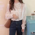 Floral Embroidered Lace Trim Long Sleeve Blouse