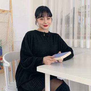 Tie-neck Dolman-sleeve Knit Top