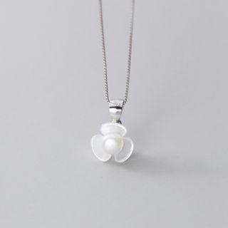 Faux Pearl Flower Necklace S925 Sterling Silver Necklace - One Size