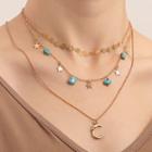 Moon & Star Turquoise Layered Alloy Necklace Gold - One Size
