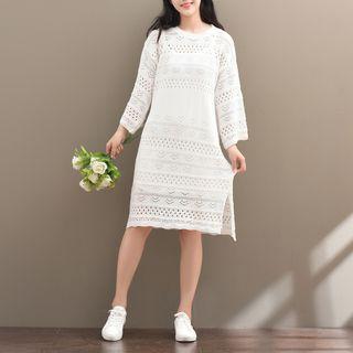 Open Knit Long Sleeve Midi Dress