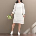 Open Knit Long Sleeve Midi Dress