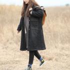 Hooded Buttoned Denim Coat Black - One Size