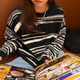 Asymmetric Striped Sweater Black - One Size