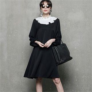 Contrast Ruffle-collar A-line Dress