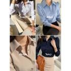 Puff-shoulder Metal-button Blouse