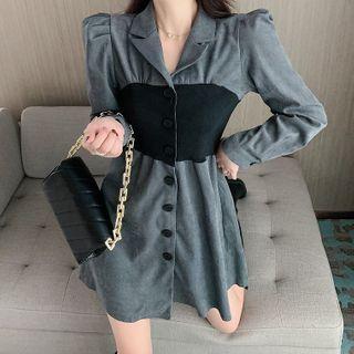 Long-sleeve Button Mini A-line Skirt Gray - One Size
