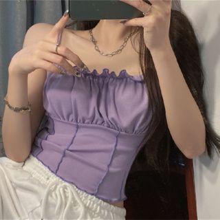 Ruffled Shirred Camisole Top Purple - One Size