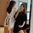 Off-shoulder Elbow-sleeve Back Lace-up T-shirt Dress