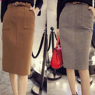 Back-slit Midi Straight-fit Skirt