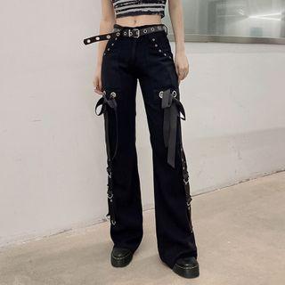 Low Waist Lace-up Wide Leg Jeans