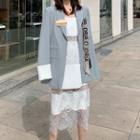 Long-sleeve Plain Blazer / Lace Midi Dress