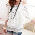 Set: Elbow-sleeve Lace Top + Tank Top