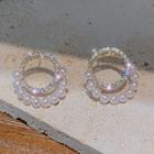 Hoop Rhinestone Faux Pearl Earring Cs04 - Silver Earring - Silver - One Size