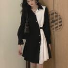 Two-tone A-line Shirtdress Black - One Size