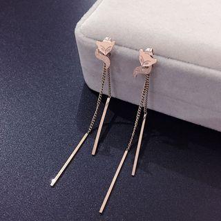 Stainless Steel Fox Fringed Earring 1 Pair - Black & Gold - One Size