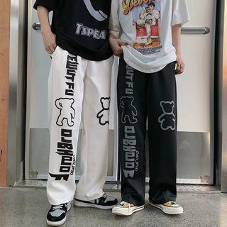 High-waist Bear Print Pants