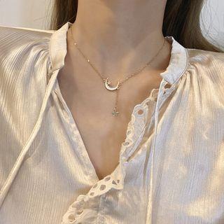 Moon Star Pendant Necklace X472 - Gold - One Size