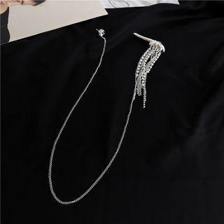 Rhinestone Stud Earring With Fringed Brooch Silver - One Size