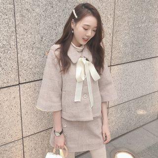 3/4-sleeve Plaid Coat