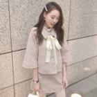 3/4-sleeve Plaid Coat