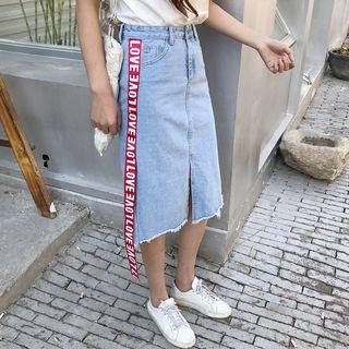 Lettering Trim Denim Skirt