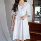 Half-placket Eyelet-lace Dress Ivory - One Size