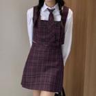 Shirt / Neck Tie / Plaid Vest / Mini A-line Skirt