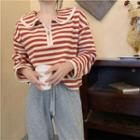 Striped Half-zip Collared Sweatshirt