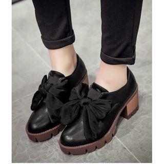 Ribbon Detail Block Heel Loafers