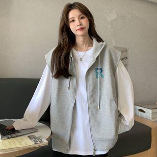 Lettering Hooded Zip Vest