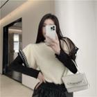 Long-sleeve Mock-neck Top / Short-sleeve Knit Top / Faux Leather Shorts