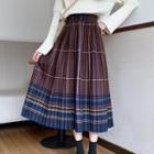 Striped Accordion Pleat Midi A-line Skirt