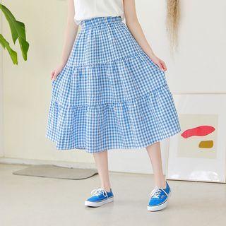 Tiered Long Gingham Skirt