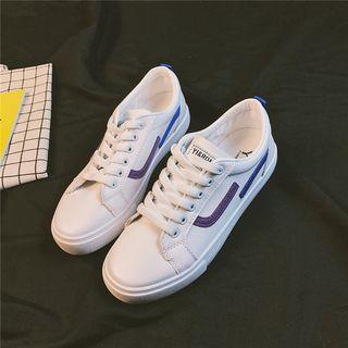 Faux Leather Color Strip Sneakers